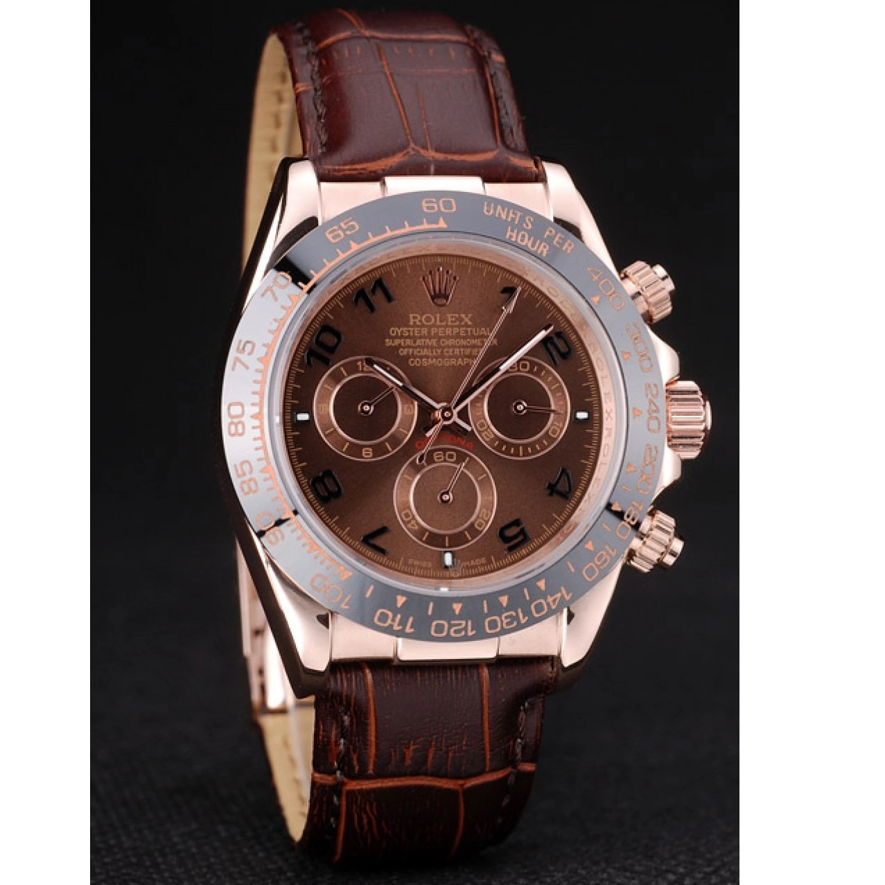 Aaa fake watches Strap Rolex Leather Brown Gold Rose Daytona Dial Case Brown 0617